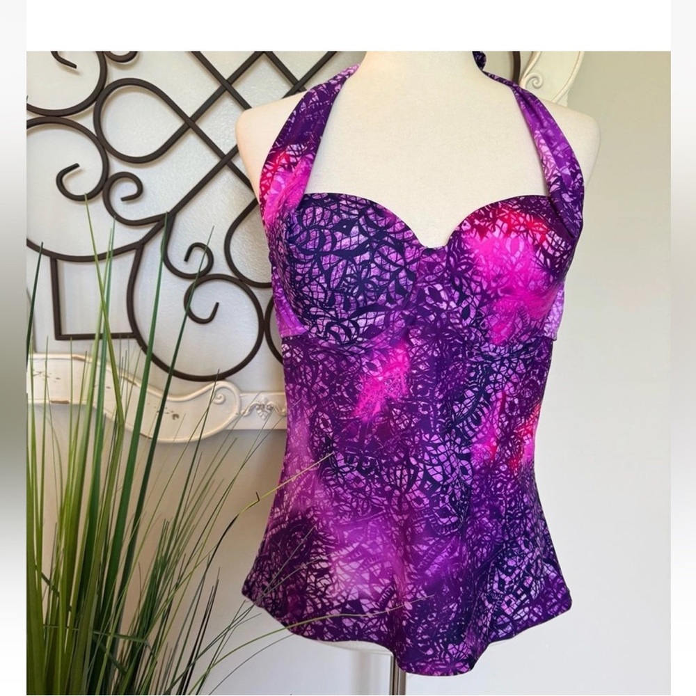 NWT Lelani Purple & Pink Halter Swim Top with Underwire